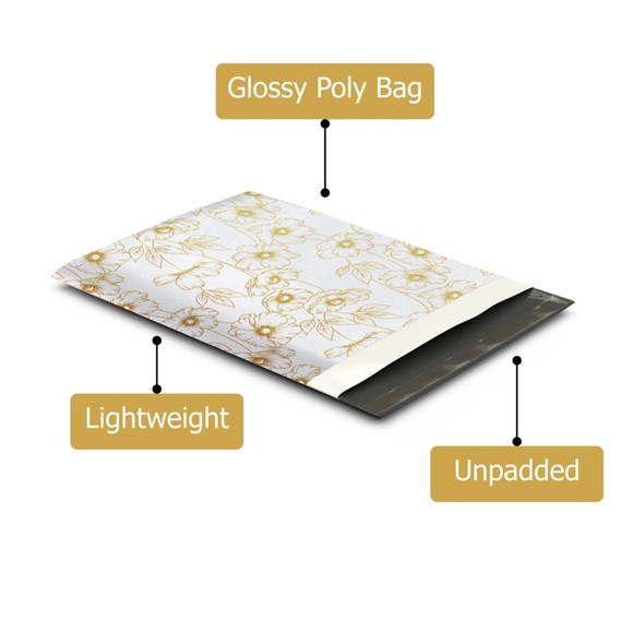 ⭐️ 20 GOLD & white flower Poly Mailers 10 x 13 in - Picture 4 of 5